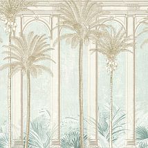 Фото: Панно крупные пальмы на голубом фоне DGHAV1041- Ампир Декор