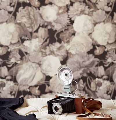 обои цветочные черно-белые 358001  - 1