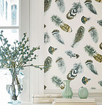 Обои Thibaut Imperial Garden T14258 Birding Aqua on Cream  - 2