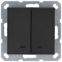 Фото: Выключатель двухклавишный со светодиодами 10A 250V~ с накладкой, цвет Антрацит- Ампир Декор