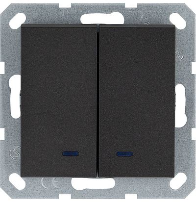 Выключатель двухклавишный со светодиодами 10A 250V~ с накладкой, цвет Антрацит Jasmart