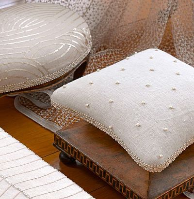 лен с вышивкой из пайеток Sirus Champagne  - 1