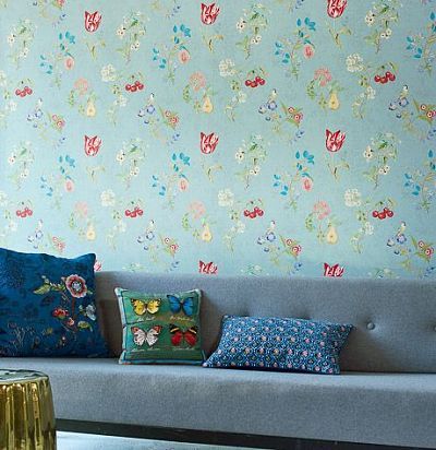 обои голубые с ягодами 375022  - 1