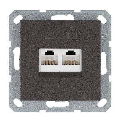 Интернет-розетка RJ45 двойная с накладкой, цвет Мокко Jasmart