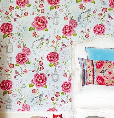 Обои с пионами и птицами 300161  - 1