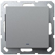 Фото: Выключатель одноклавишный со светодиодом 10A 250V~ с накладкой, цвет Алюминий- Ампир Декор