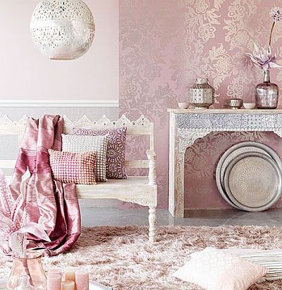 Розовые обои с блестками 341793  - 1