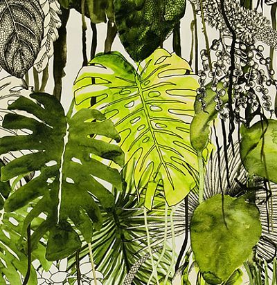 Яркая ткань с пальмовыми листьями FCL038/02 