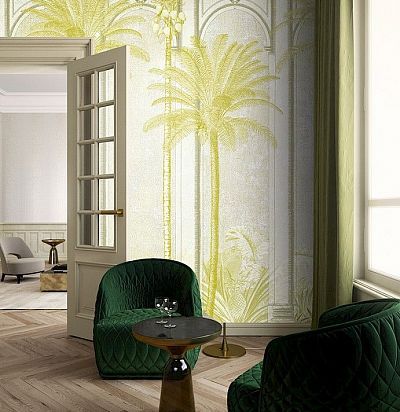 Панно крупные зеленые пальмы на сером фоне DGHAV1023 Khroma - 1