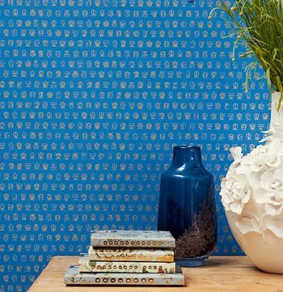 обои синие с жучками 375036  - 1