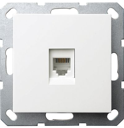 Телефонная розетка RJ11 с накладкой, цвет белый глянцевый Jasmart