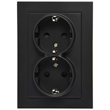 Фото: Розетка SCHUKO© двойная с защитными шторками 16A 250V~ 2P+T, цвет черный матовый (soft touch)- Ампир Декор