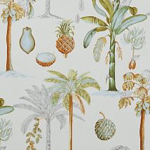 Фото: Ткань современная тропические фрукты и пальмы 44180-963- Ампир Декор