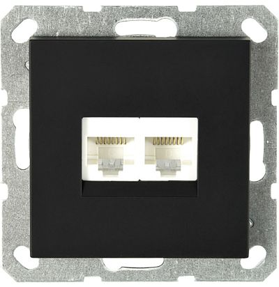 Интернет-розетка RJ45 двойная с накладкой, цвет черный матовый (soft touch) Jasmart