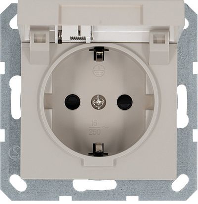 Розетка SCHUKO© с крышкой и защитными шторками 16A 250V~ 2P+T, цвет Тауп Jasmart
