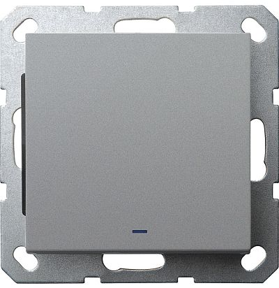 Выключатель одноклавишный проходной со светодиодом 10A 250V~ с накладкой, цвет Алюминий Jasmart