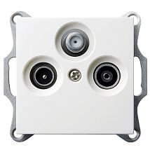 Фото: Розетка TV+FM+SAT Φ9.5mm проходная с накладкой, цвет белый глянцевый- Ампир Декор