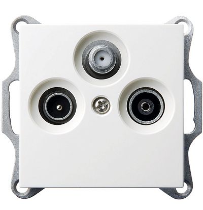 Розетка TV+FM+SAT Φ9.5mm проходная с накладкой, цвет белый глянцевый Jasmart