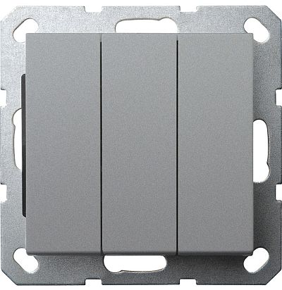 Выключатель трехклавишный 10A 250V~ с накладкой, цвет Алюминий Jasmart