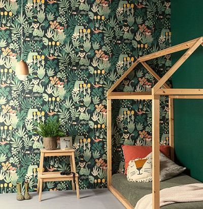 Обои для детской комнаты животные и ветки деревьев HAP005 Khroma Zoom