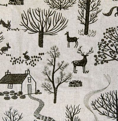 ткань из шерсти с вышитыми животными Caithness Charcoal 