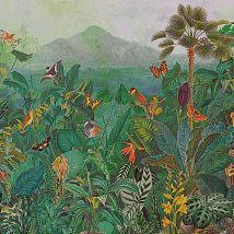 Фото: Обои панорамные тропический лес, птицы и бабочки BOP401- Ампир Декор