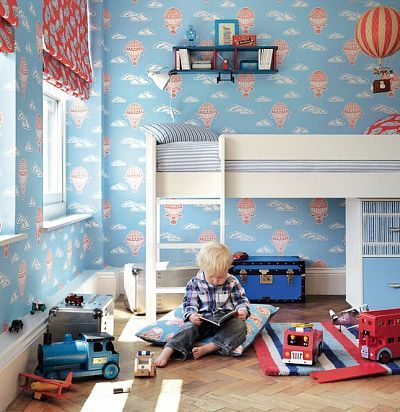 голубые обои с красными воздушными шарами 214030 Sanderson - 2