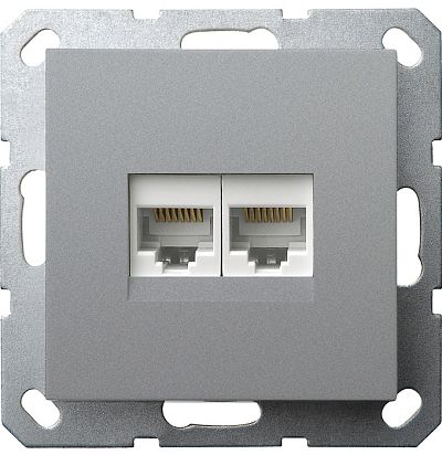 Интернет-розетка RJ45 двойная с накладкой, цвет Алюминий Jasmart