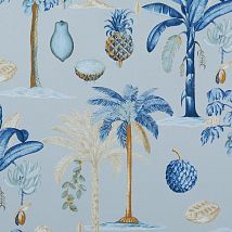 Фото: Ткань современная тропические фрукты и пальмы 44180-586- Ампир Декор