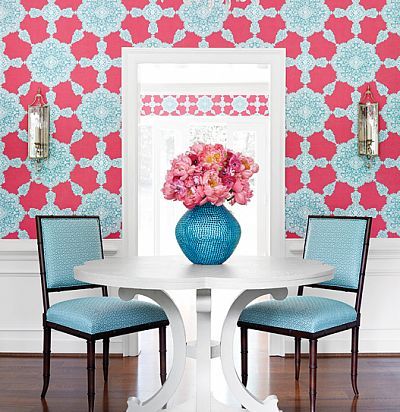 Обои Thibaut Trade Routes T88726 Medallion Paisley Pink and Turquoise  - 1