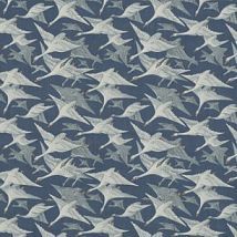 Фото: натуральная ткань FD287/H10 Wild Geese Linen Indigo- Ампир Декор