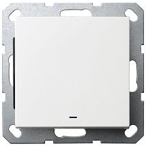 Фото: Выключатель одноклавишный проходной со светодиодом 10A 250V~ с накладкой, цвет белый глянцевый- Ампир Декор