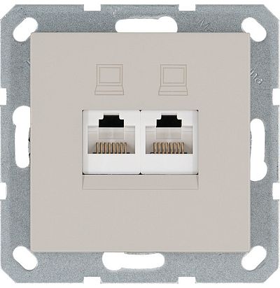 Интернет-розетка RJ45 двойная с накладкой, цвет Тауп Jasmart