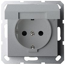 Фото: Розетка SCHUKO© с крышкой и защитными шторками 16A 250V~ 2P+T, цвет Алюминий- Ампир Декор