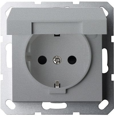 Розетка SCHUKO© с крышкой и защитными шторками 16A 250V~ 2P+T, цвет Алюминий Jasmart