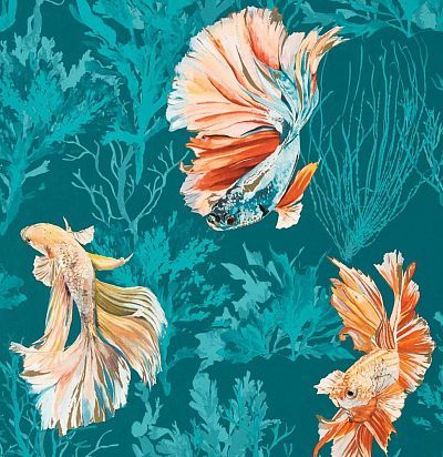 Акцентные обои с золотыми рыбками 112767 Harlequin