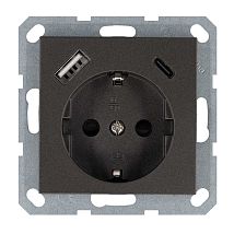 Фото: Розетка SCHUKO© с USB A+C с защитными шторками 16A 250V~ 2P+T USB 25W, цвет Мокко- Ампир Декор