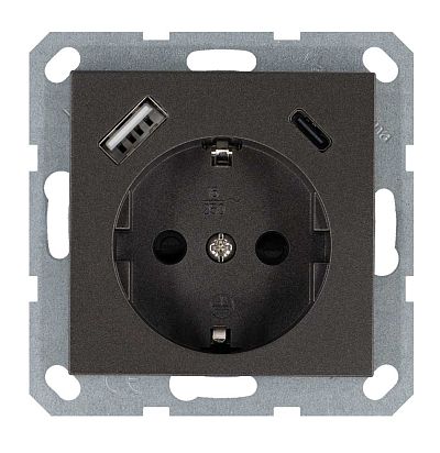 Розетка SCHUKO© с USB A+C с защитными шторками 16A 250V~ 2P+T USB 25W, цвет Мокко Jasmart