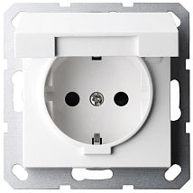 Фото: Розетка SCHUKO© с крышкой и защитными шторками 16A 250V~ 2P+T, цвет белый глянцевый- Ампир Декор