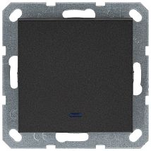 Фото: Выключатель одноклавишный проходной со светодиодом 10A 250V~ с накладкой, цвет Антрацит- Ампир Декор