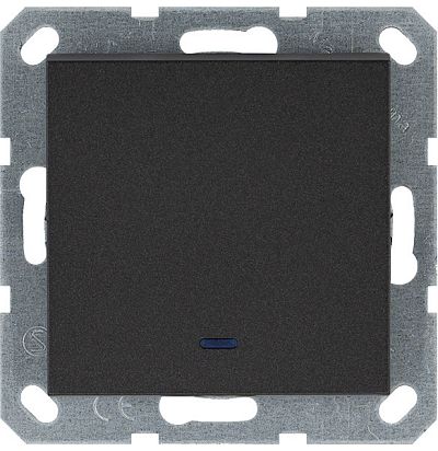 Выключатель одноклавишный проходной со светодиодом 10A 250V~ с накладкой, цвет Антрацит Jasmart