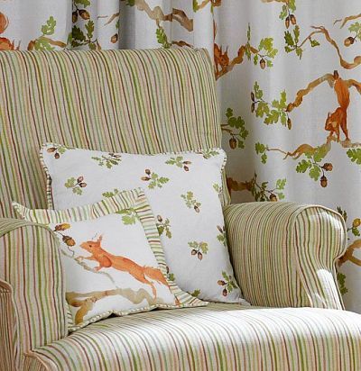 портьерная английская ткань Elm Cream/Green  - 1