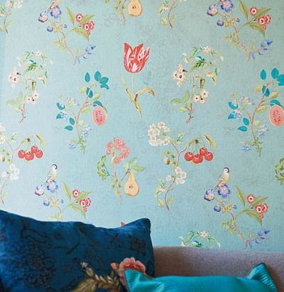 обои голубые с ягодами 375022  - 2