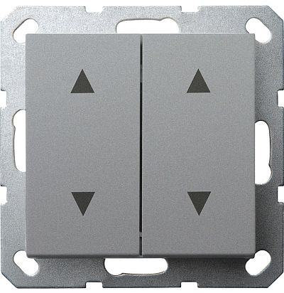 Выключатель двухклавишный для штор 10A 250V~ с накладкой, цвет Алюминий Jasmart