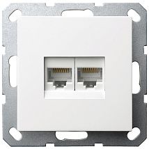 Фото: Интернет-розетка RJ45 двойная с накладкой, цвет белый глянцевый- Ампир Декор
