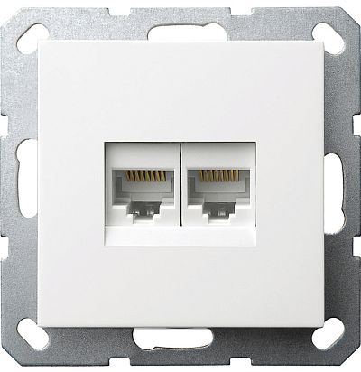 Интернет-розетка RJ45 двойная с накладкой, цвет белый глянцевый Jasmart