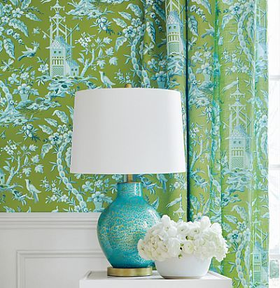Обои Thibaut Imperial Garden T14208 Pagoda Garden Green  - 1