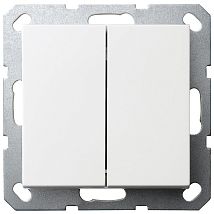 Фото: Выключатель двухклавишный проходной 10A 250V~ с накладкой, цвет белый глянцевый- Ампир Декор