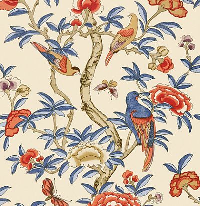 Обои Thibaut Imperial Garden T14228 Giselle Blue and Coral 