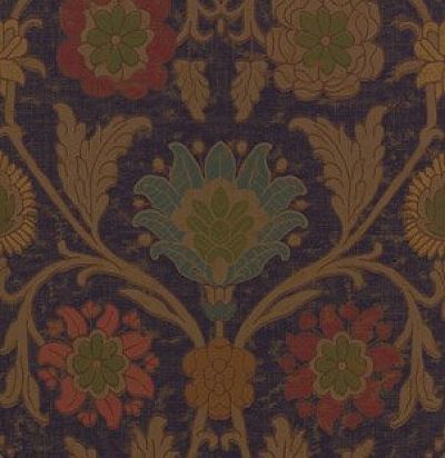 обои коричнево-синие с цветочным орнаментом  T6054 Navy 